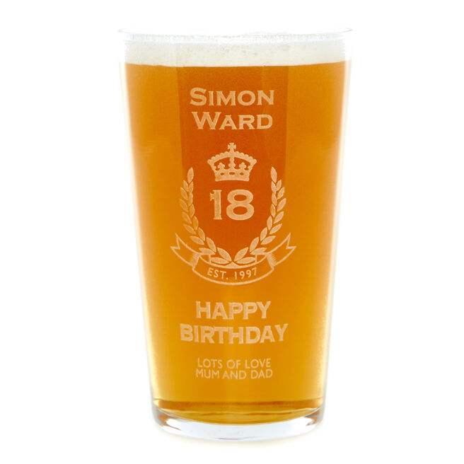 Personalised Any Age Birthday Crest Pint Glass