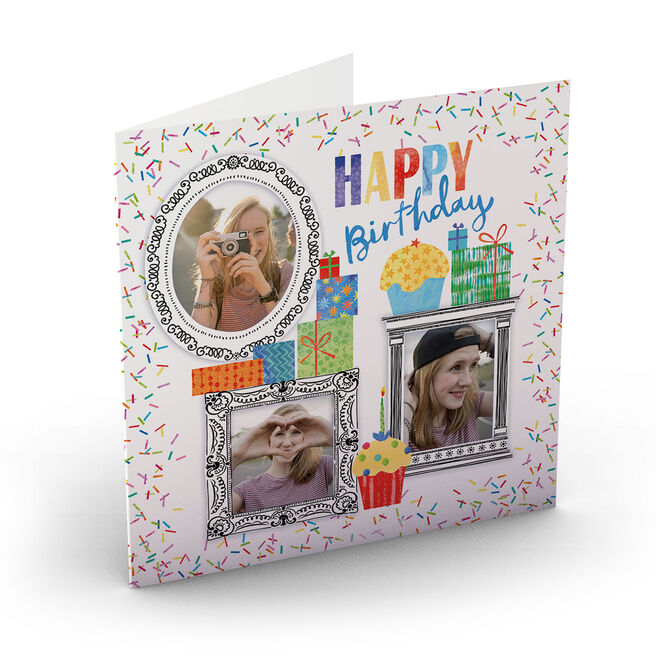 Personalised Nik Golesworthy Birthday Photo Card - Frames & Confetti