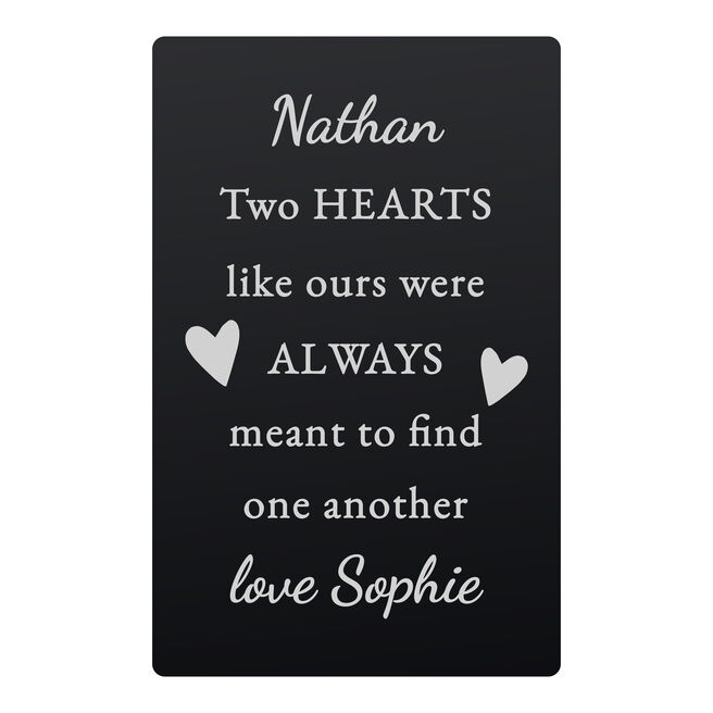 Personalised Two Hearts Black Metal Wallet Card