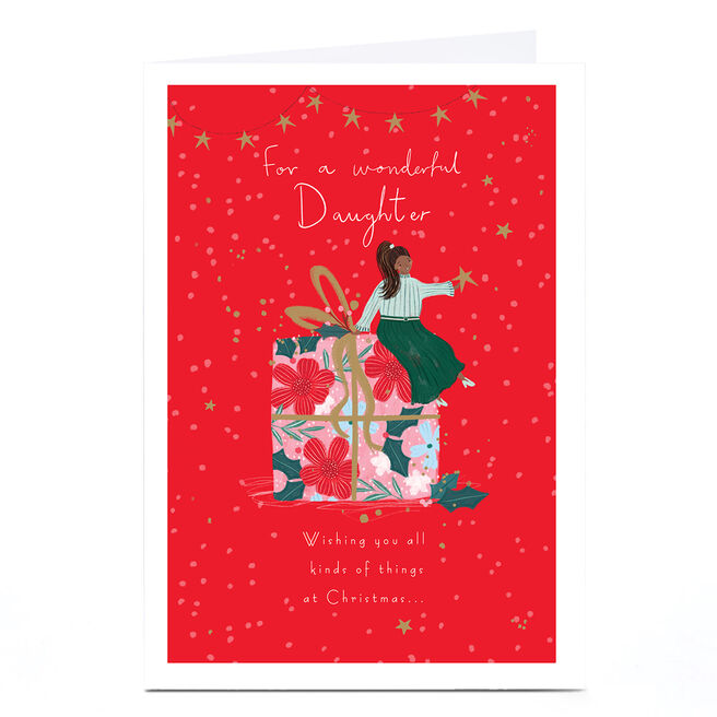 Christmas Card - Perched on Present, Daughter