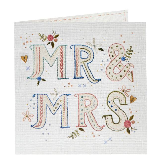 Mr & Mrs Stitched Lettering Wedding Card