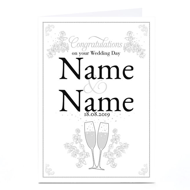 Personalised Wedding Card - Monochrome Congratulations, Any Names & Date