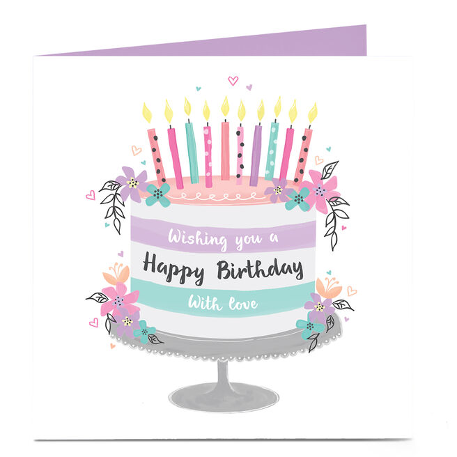 Personalised Charity Birthday Card - Pastel Cake & Candles