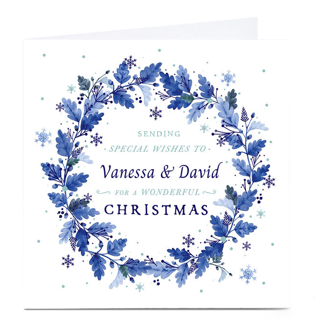 Personalised Christmas Card - Special Wishes Blue Wreath