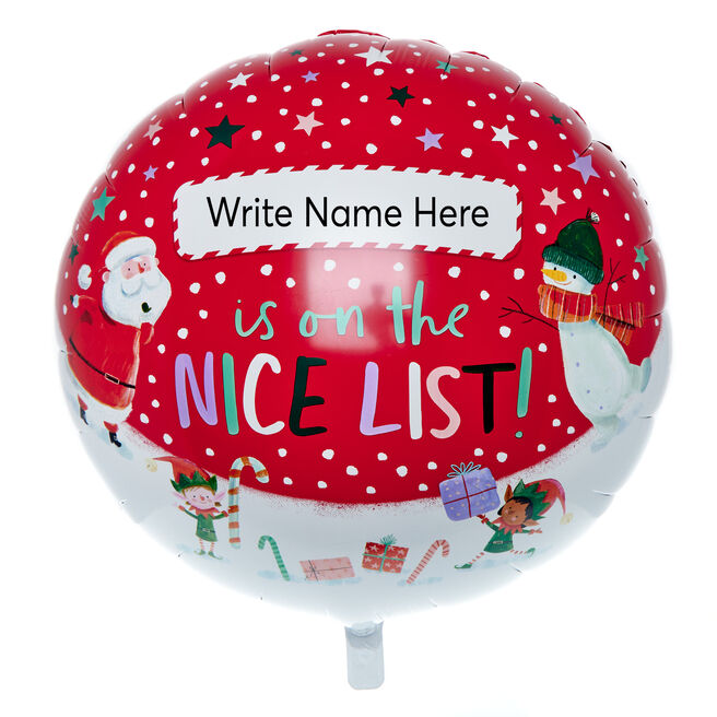 On The Nice List Write-On 31-Inch Foil Helium Balloon (With Pen)