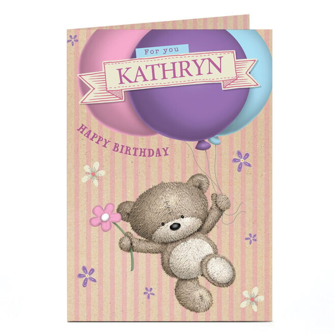 Personalised Hugs Bear Birthday Card - Balloons & Flowers
