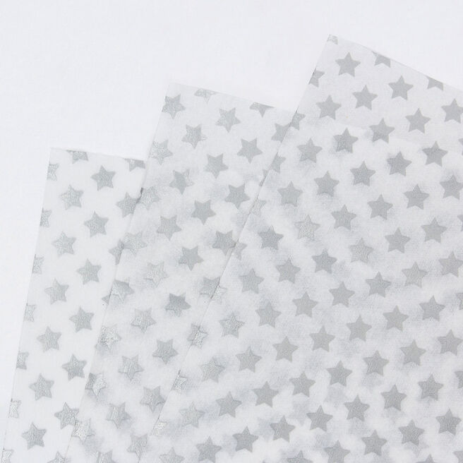 White Tissue Paper With Silver Stars - 7 Sheets