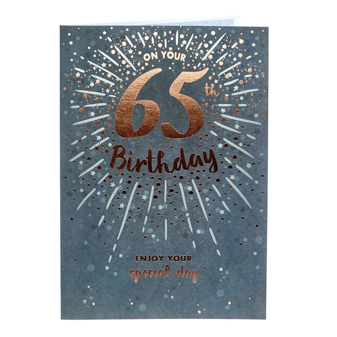 65th Birthday Card - Gold & Silver Fireworks