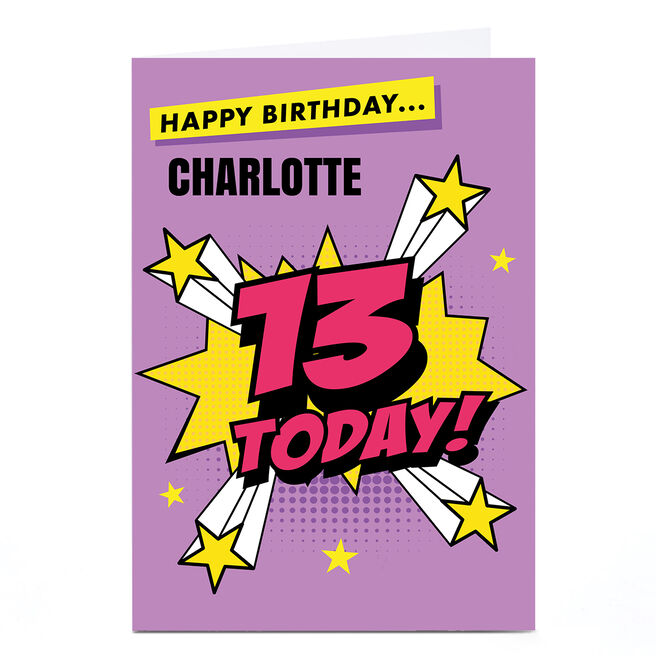 Personalised Hello Munki 13th Birthday Card - Pink Comic