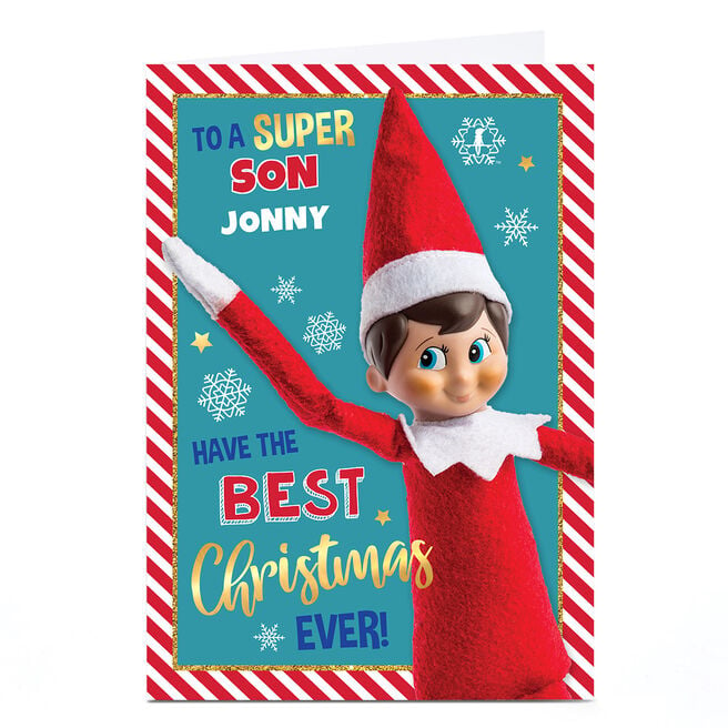 Personalised Elf on The Shelf  Christmas Card - Son