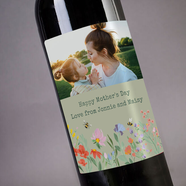 Personalised Wine - Photo Upload - Green Floral