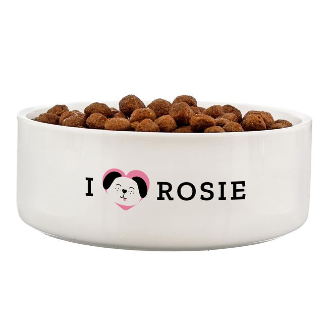 Personalised I Love my Dog 15cm Medium Ceramic White Pet Bowl