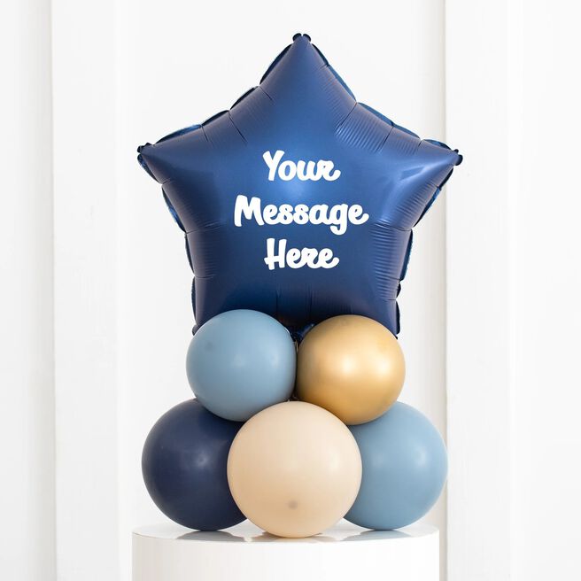 Navy Personalised 20-Inch Star Foil Balloon Stack - Delivered Inflated!