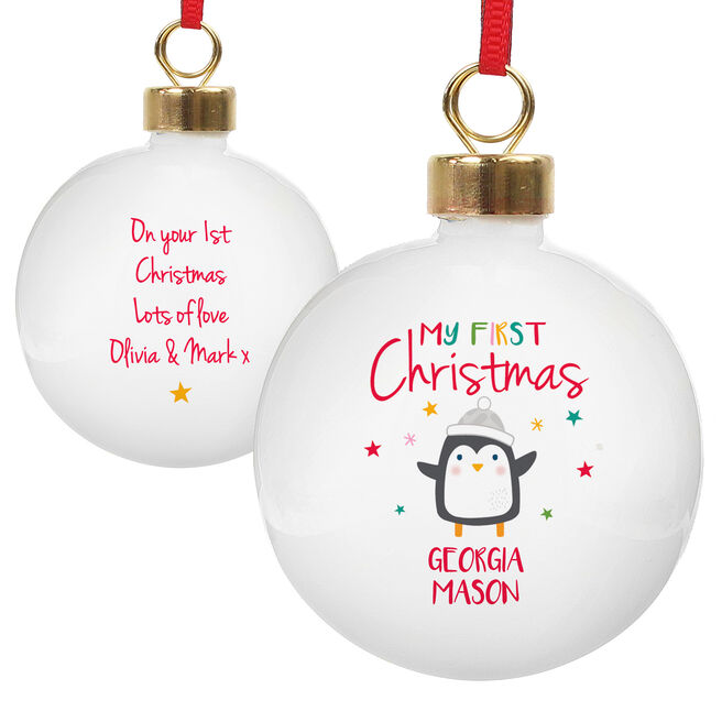 Personalised Bauble - My First Christmas Penguin
