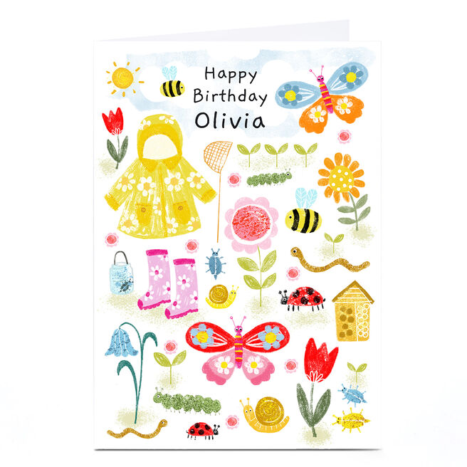 Personalised Lindsay Loves To Draw Birthday Card - Garden Bugs