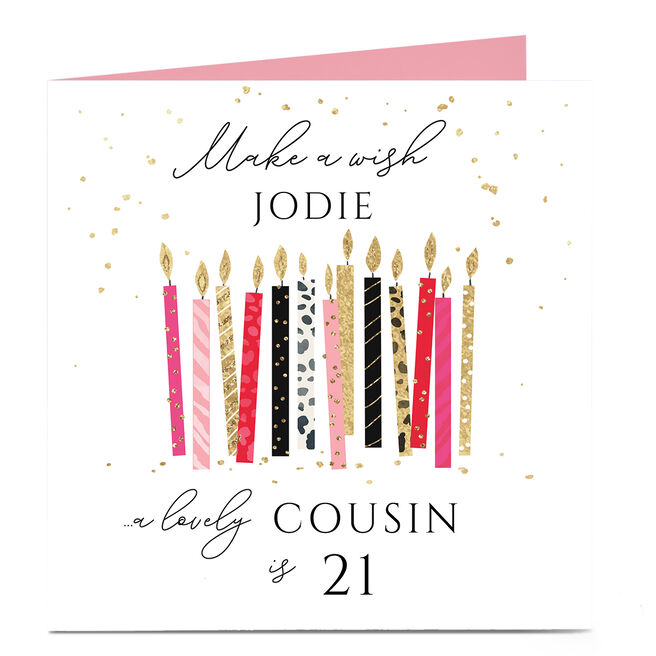 Personalised Birthday Card - Printed Candles Cousin, Editable Age & Recipient