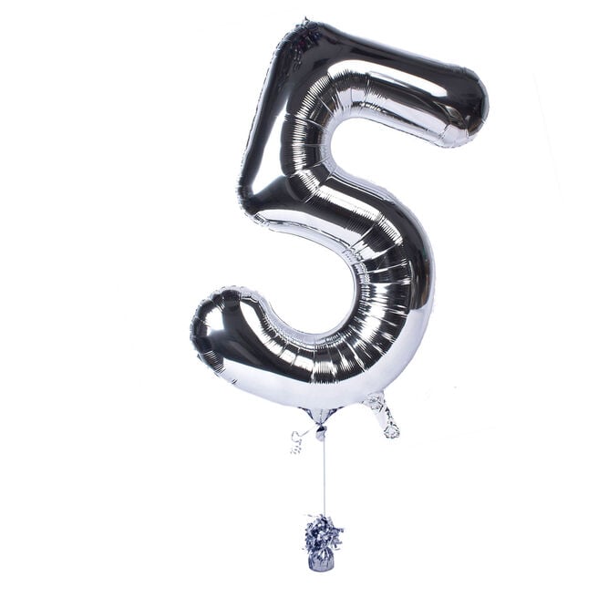 Large Silver Number 5 Inflated Balloon Arrangement 