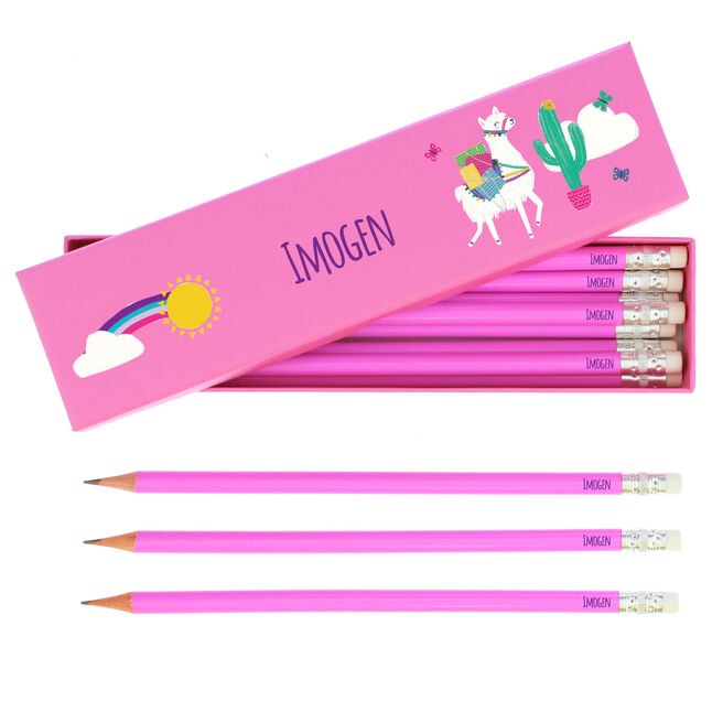 Personalised Pencils & Box - Llama