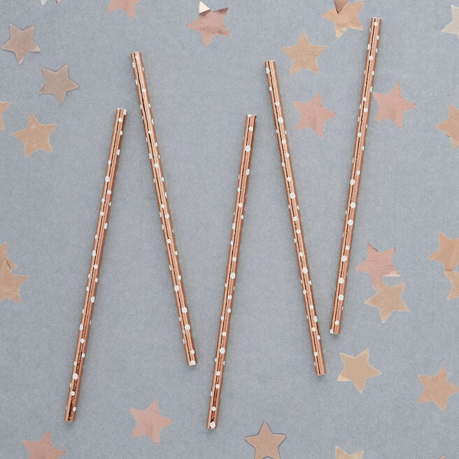 Metallic Rose Gold Spotted Paper Straws - Pack of 20