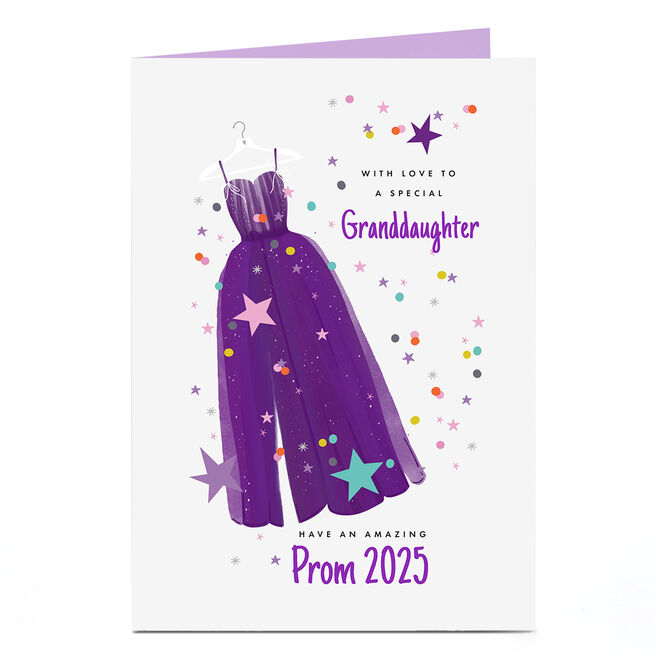 Personalised Prom Card - Purple Prom Dress, Granddaughter