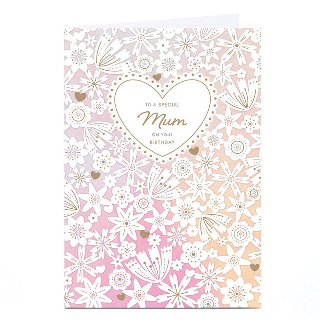 Personalised Birthday Card - Ombre Heart and Flowers, Mum