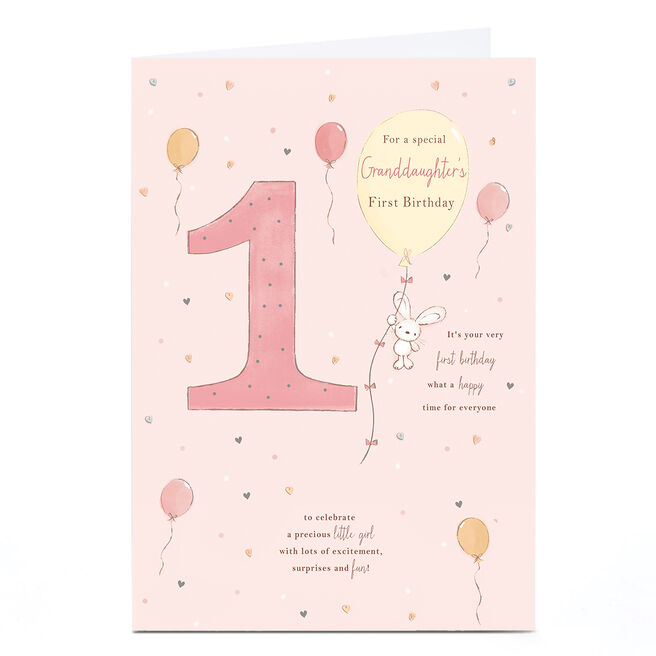 Personalised 1st Birthday Card - Bunny and Balloons, Granddaughter