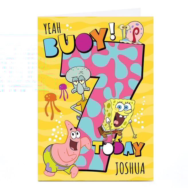 Personalised Birthday Card - Spongebob 7 today