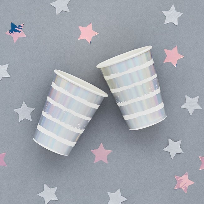 Metallic Iridescent Striped Paper Cups - Pack of 8