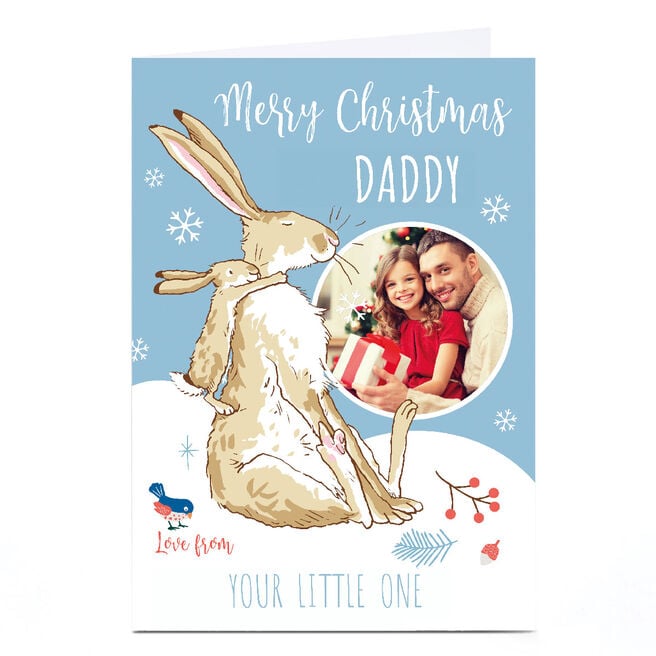 Photo Upload Christmas Card - Daddy and Baby Hare, Daddy