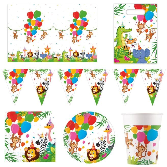Jungle Balloons Party Tableware & Decorations Bundle - 16 Guests