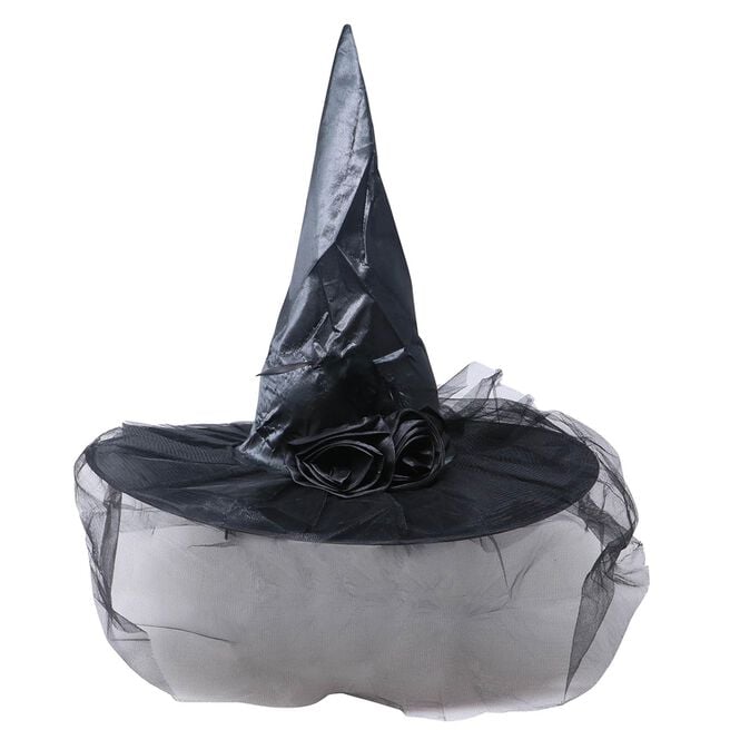 Fancy Dress Black Witch Hat With Flower