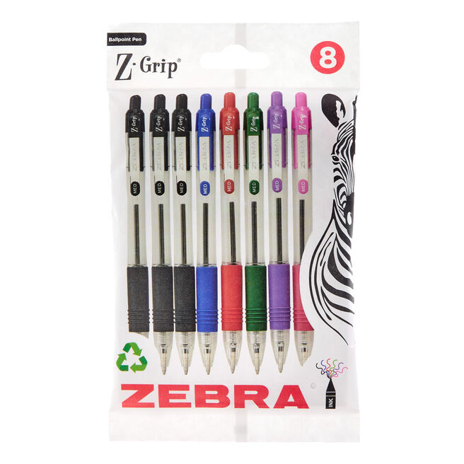 Zebra Z-Grip Multicoloured Ballpoint Pens - Pack of 8