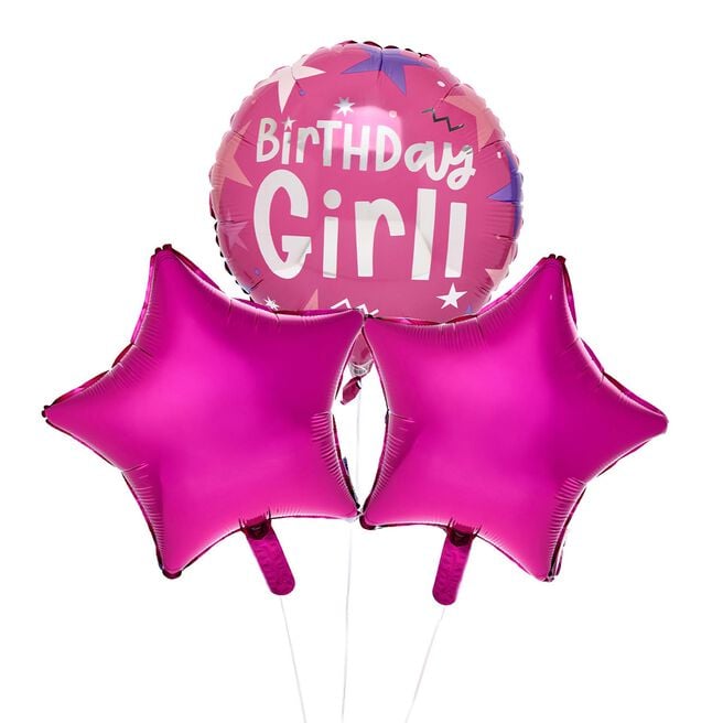 Pink Birthday Girl Balloon Bouquet - Delivered Inflated!