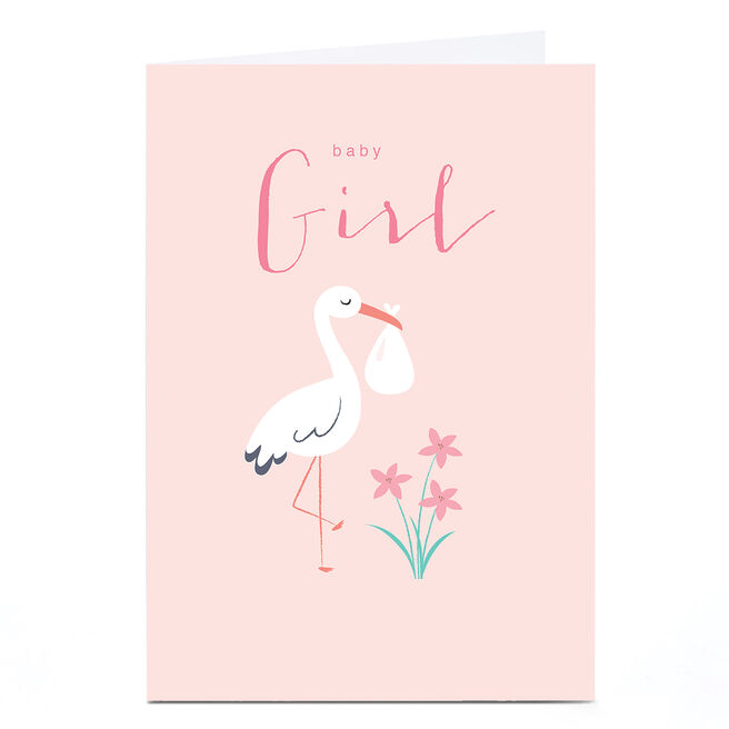 Personalised Klara Hawkins New Baby Card - Girl Stork