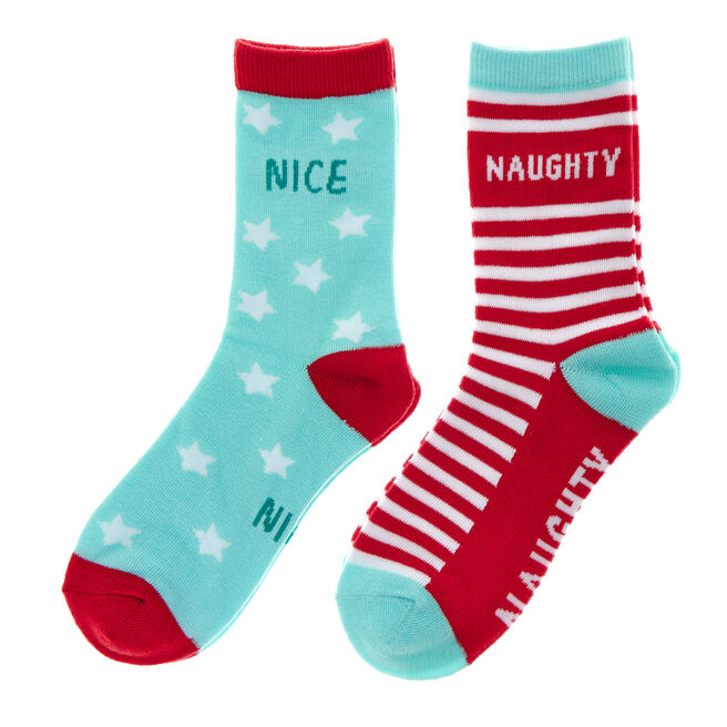 Pack of 2 Naughty & Nice Christmas Socks Age 11-14 