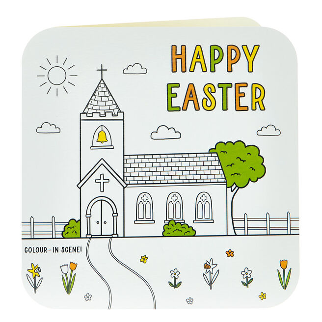 Colour Me In Church Scene Easter Card