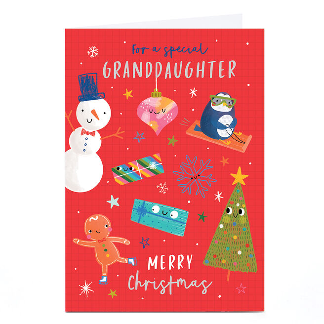 Personalised Christmas Card - Cute Christmas Characters, Granddaughter