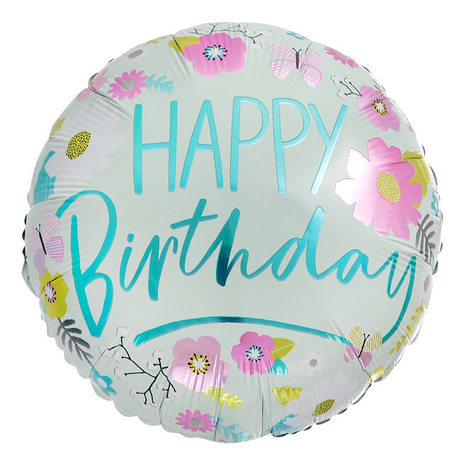 Floral Happy Birthday 18-Inch Foil Helium Balloon
