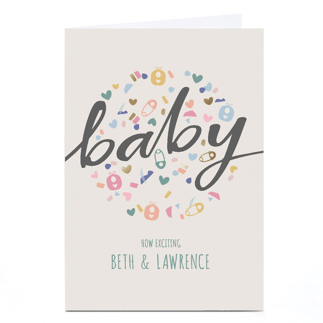 Personalised Bev Hopwood New Baby Card - How Exciting Baby Confetti