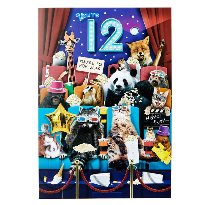 12th Birthday Card - Wild Animals, Cinema