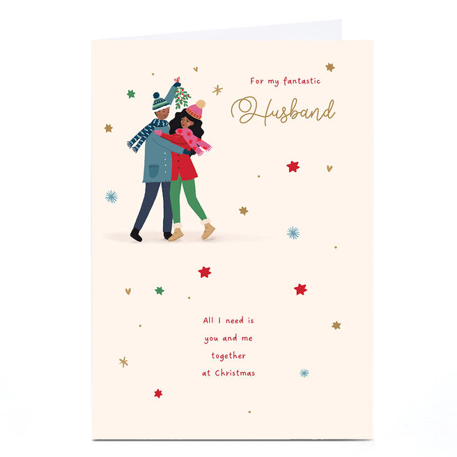 Personalised Christmas Card - Couple with Mistletoe, Husband