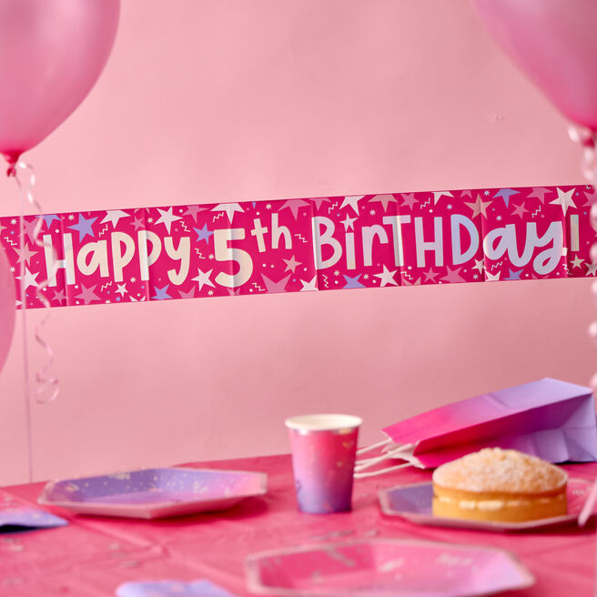 Happy 5th Birthday Banner - Pink