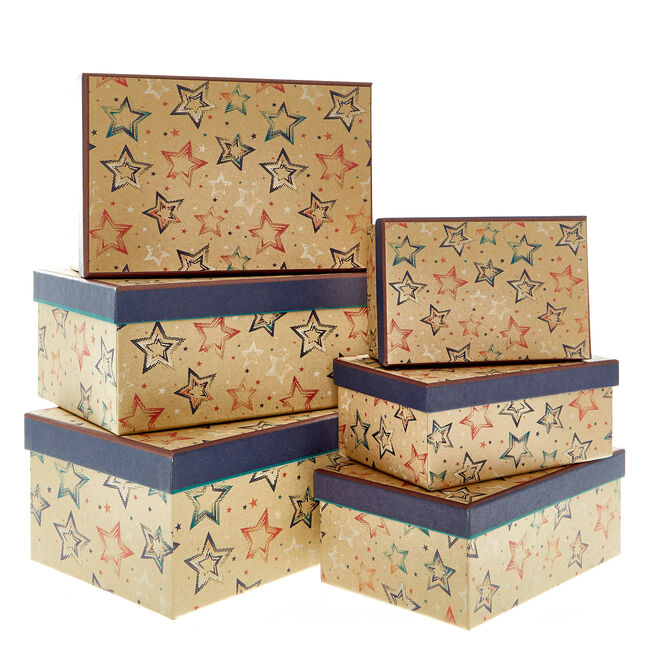 Recyclable Nested Starry Kraft Gift Boxes - Set of 10