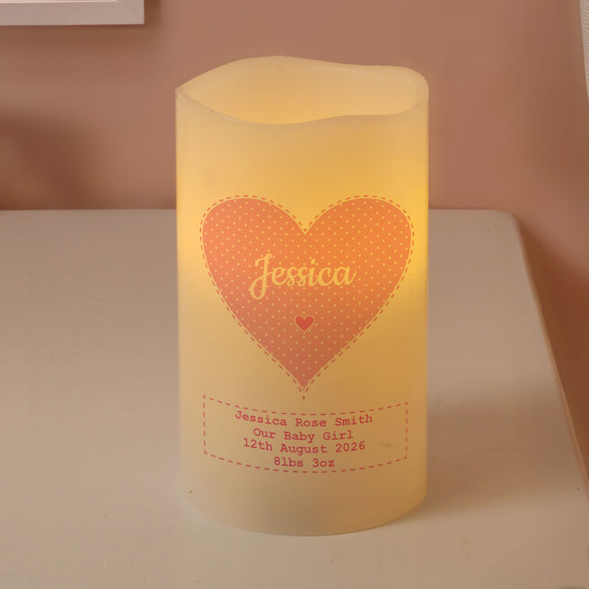 Personalised Stitch & Dot Baby Girl Night Light LED Candle