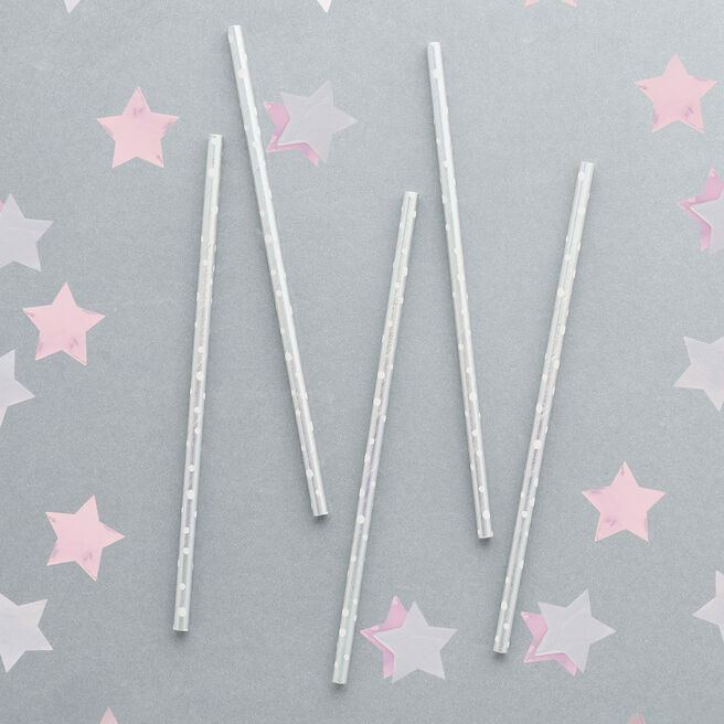 Metallic Iridescent Spotted Paper Straws - Pack of 20