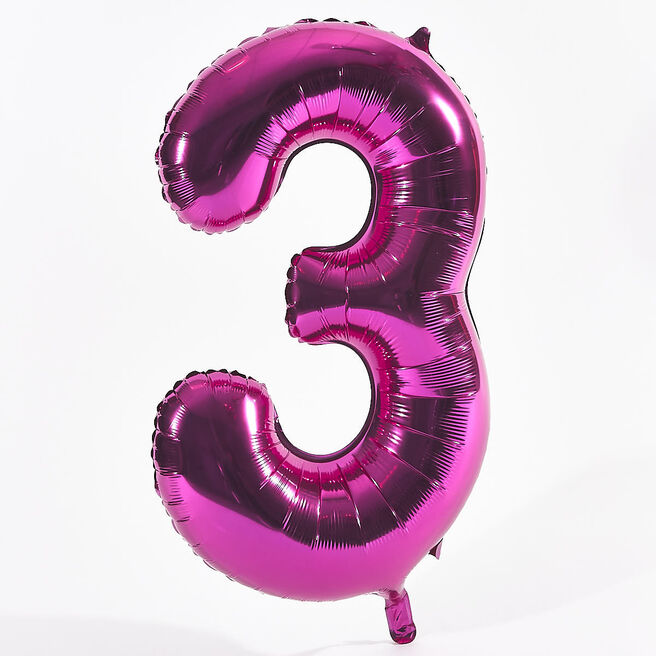 Pink Number 3 Foil Giant Helium Balloon (Deflated)