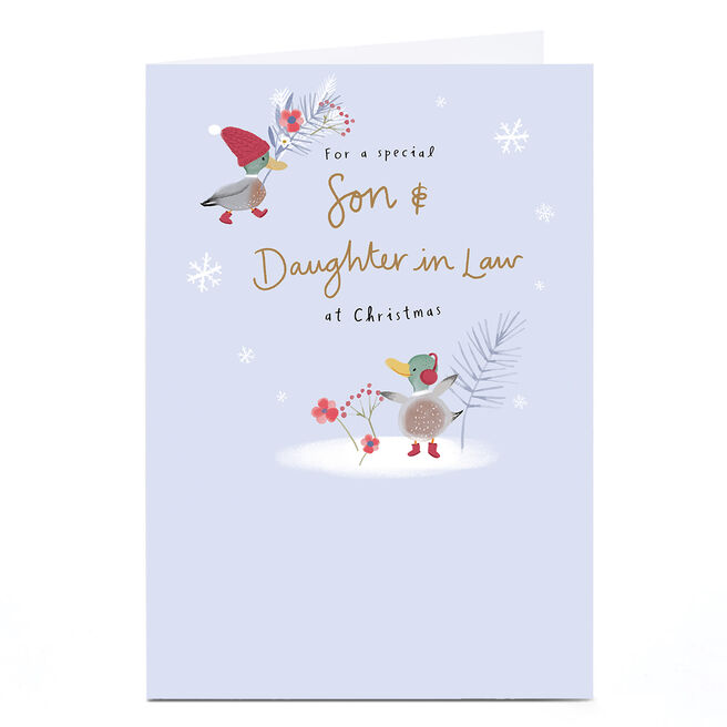 Personalised Christmas Card - Cute Ducks, Son & Daughter in Law