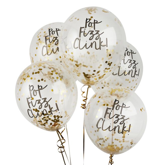 Pop Fizz Clink Confetti 12-Inch Latex Balloons - Pack of 5
