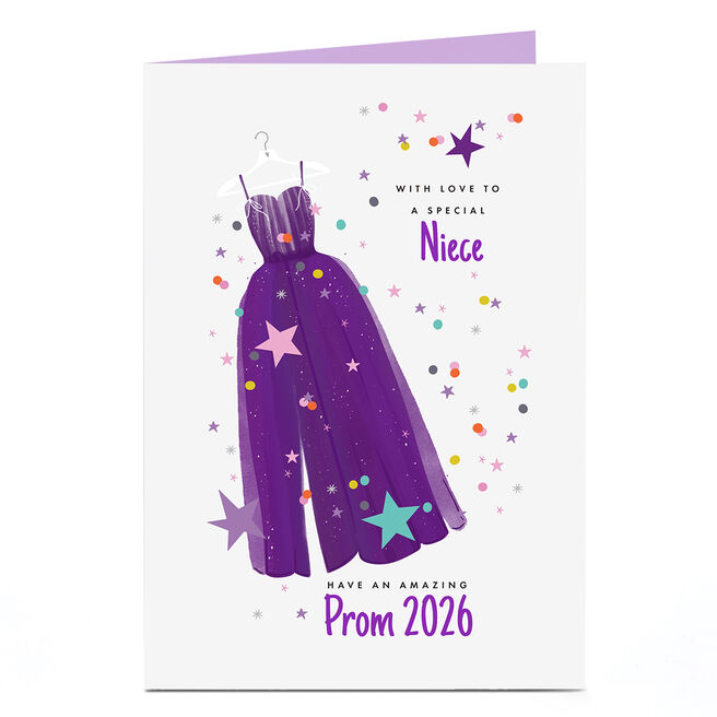Personalised Prom Card - Purple Dress, Niece