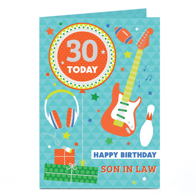 Personalised Birthday Card - Son In Law, Guitar, Editable Age